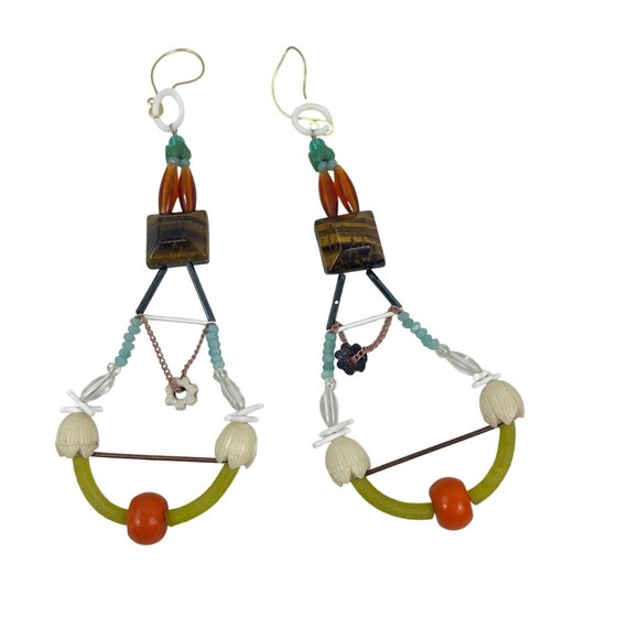 Bohemian Style Handmade Dangle Tiger Eye Earrings With Beads and Charms - Picture 6 of 9